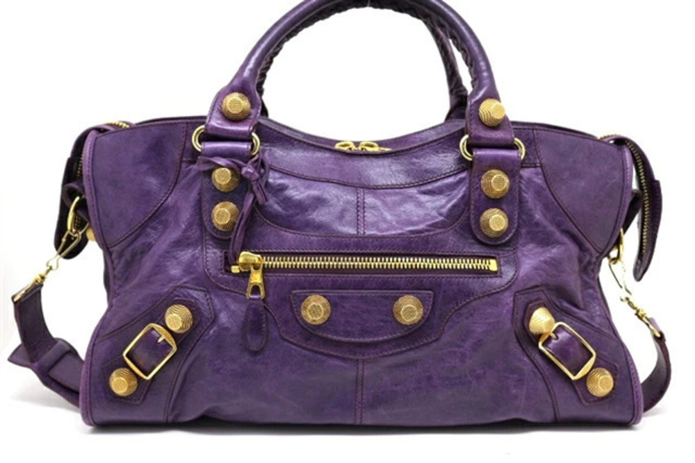 Balenciaga Bag Shoulder Giant Time Leather Purple Gold